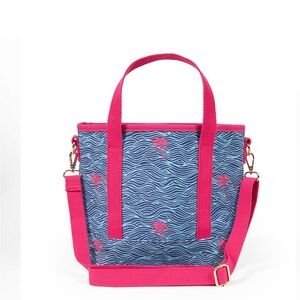 Navy Wave & Hot Pink Palm Tote